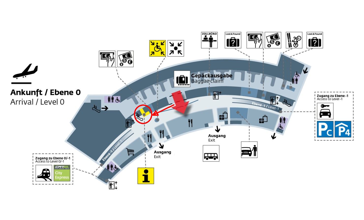 In der Ankunftshalle des Flughafens Wien treffen Sie den Fahrer Ihres Flughafentaxis bei der Information